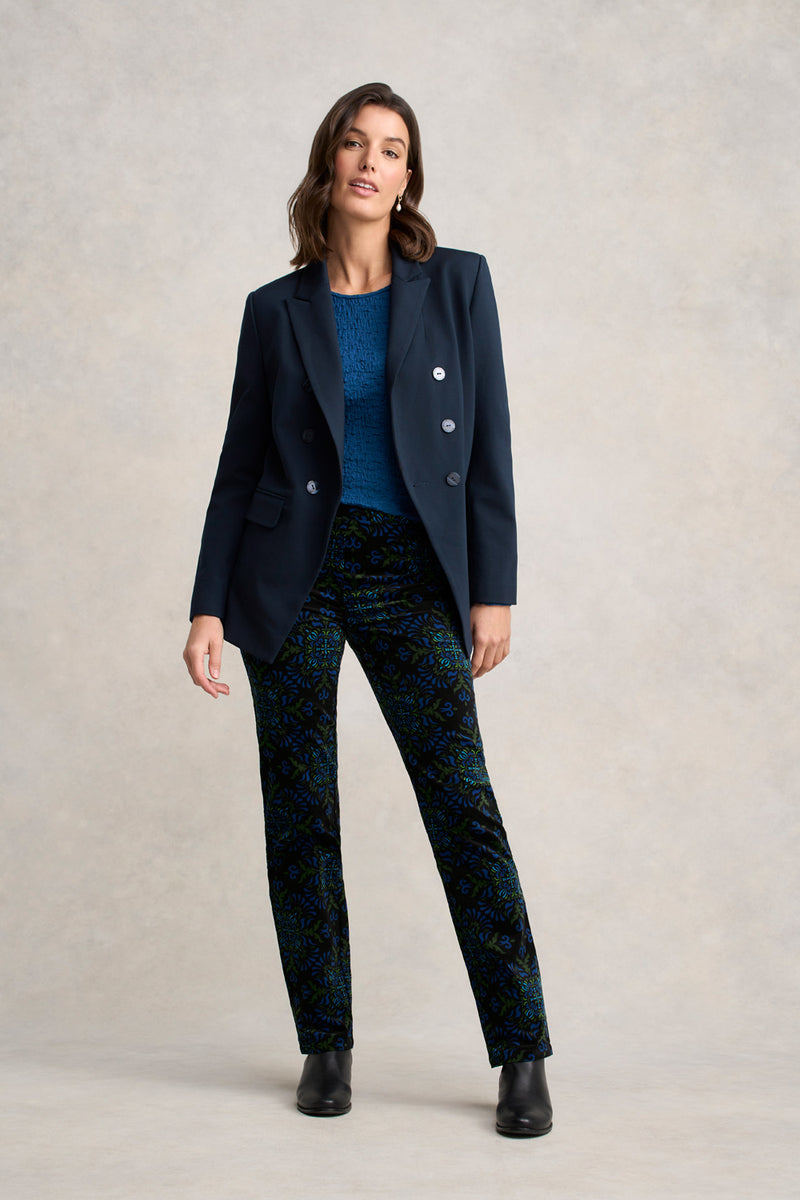 Crinkle Cotton Long Sleeve T-Shirt - Cobalt