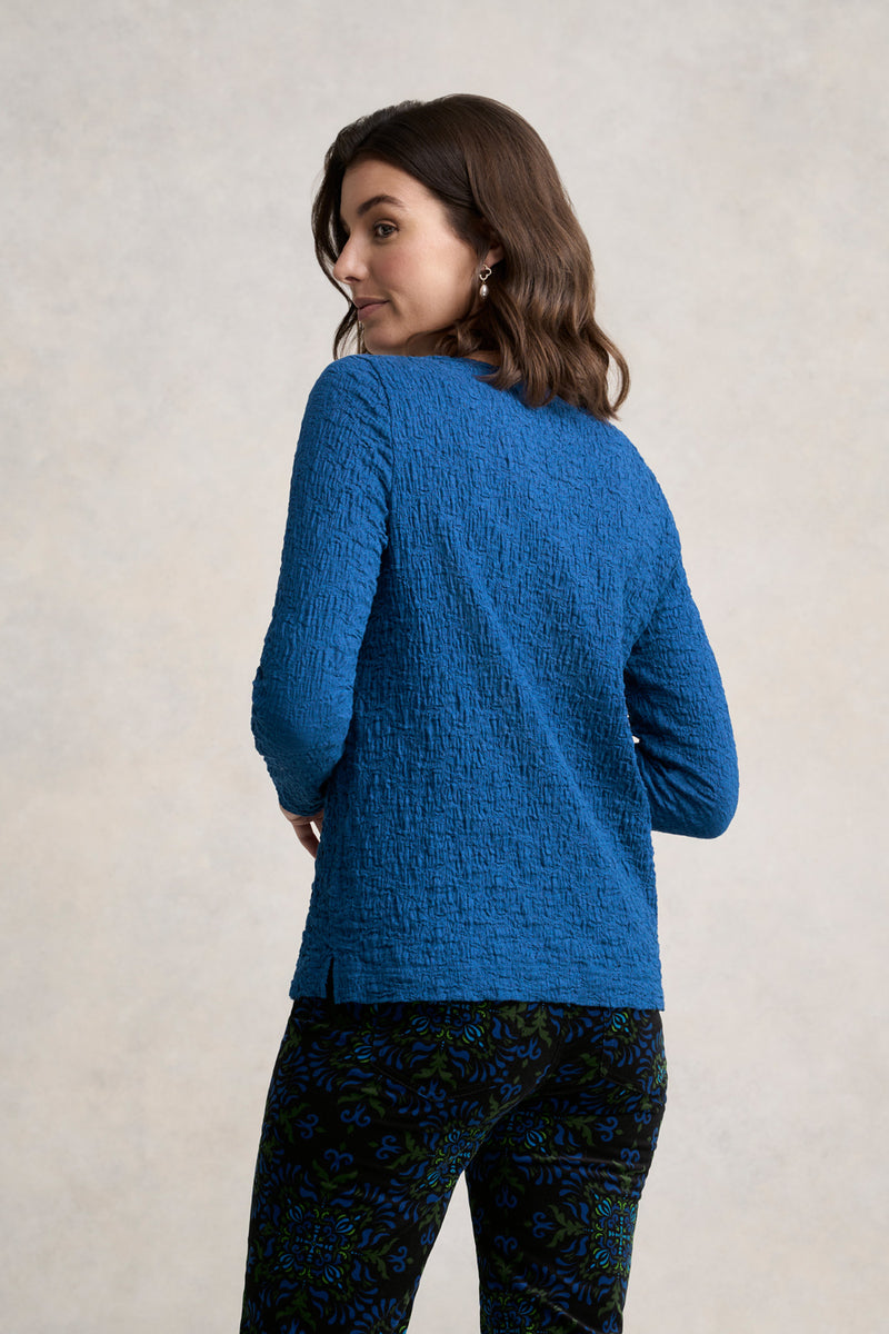 Crinkle Cotton Long Sleeve T-Shirt - Cobalt