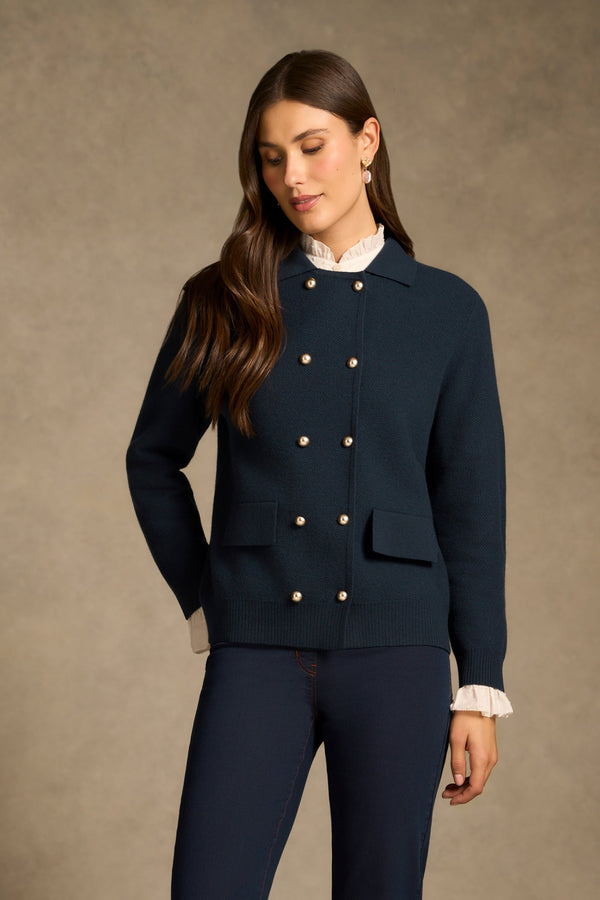 Double Breast Wool Cardi - Ink