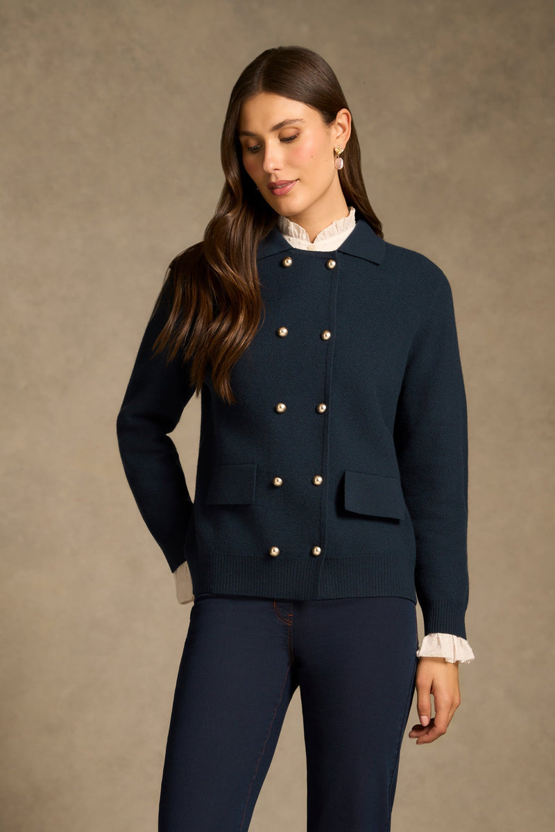Double Breast Wool Cardi - Ink