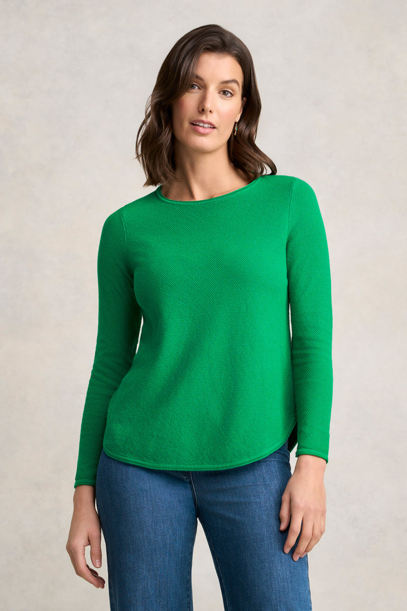 Cotton Mix Stitch Jumper Emerald Blue Illusion
