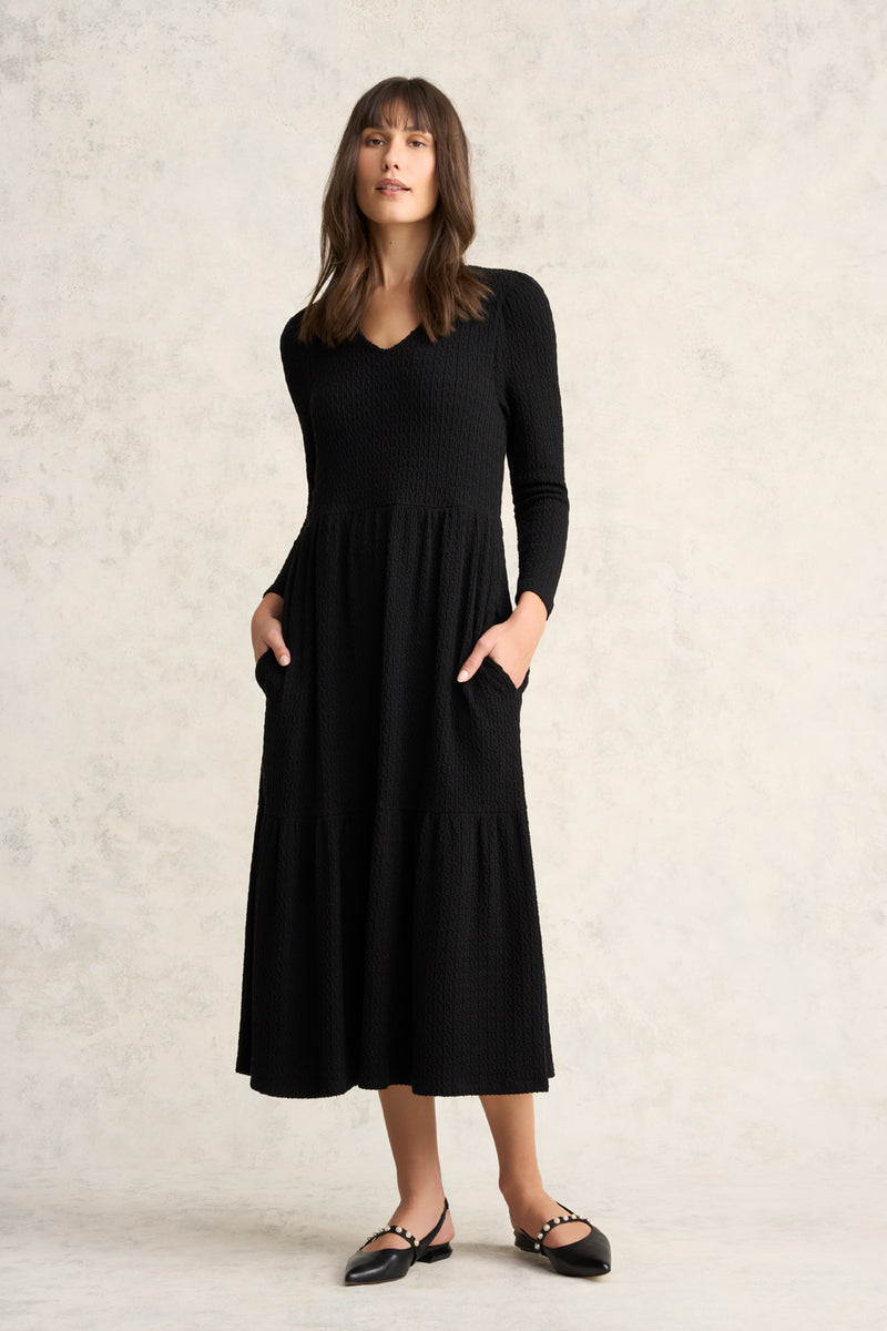 Textured Jacquard Midi Dress - Black