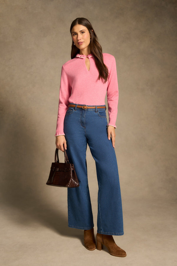 Ruffle Trim Wool Jumper - Rose Pink