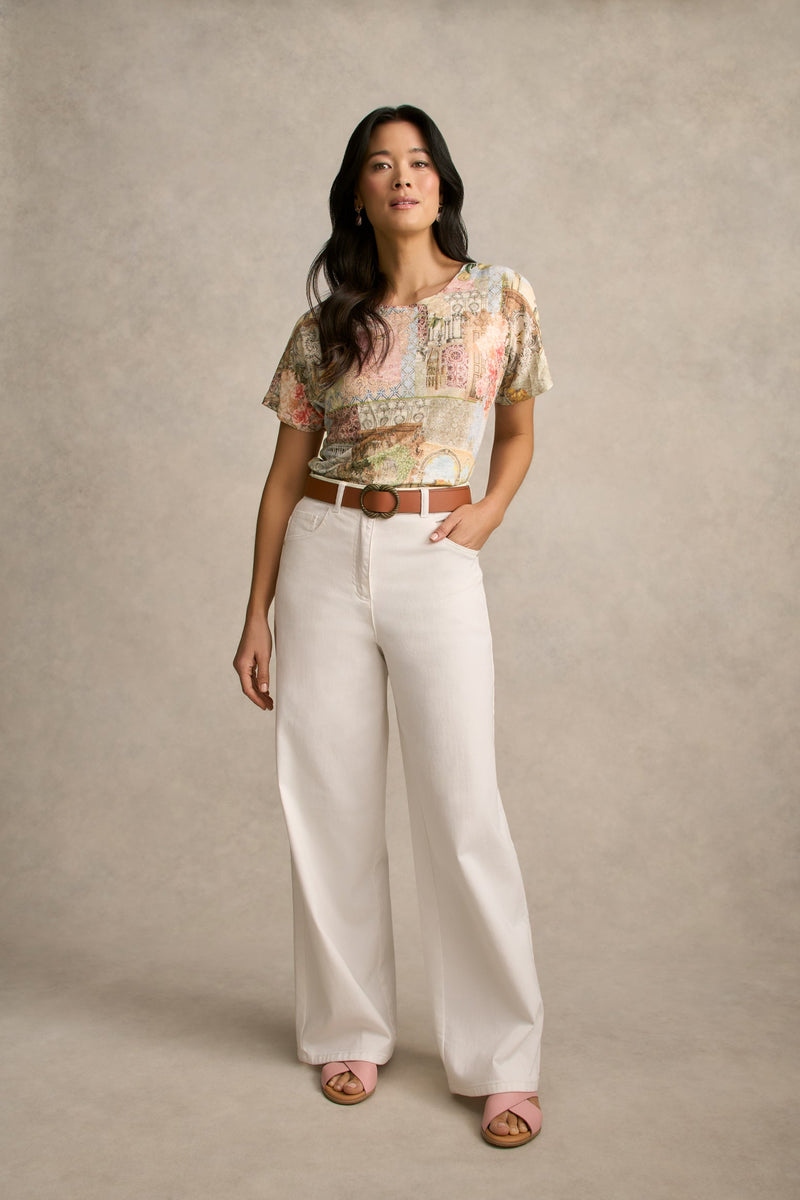 Printed Linen Tee - Villa Fleurie Print