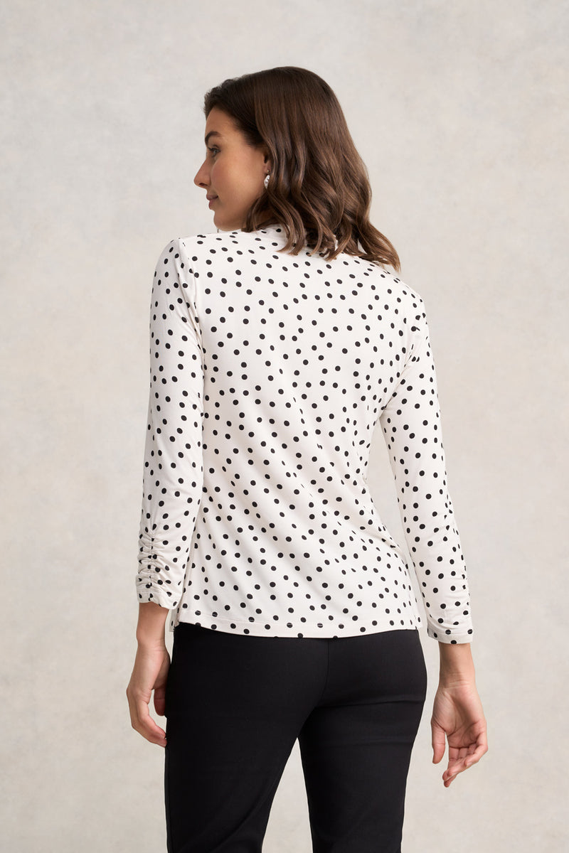 Ruched Sleeve T-Shirt – Spot Print