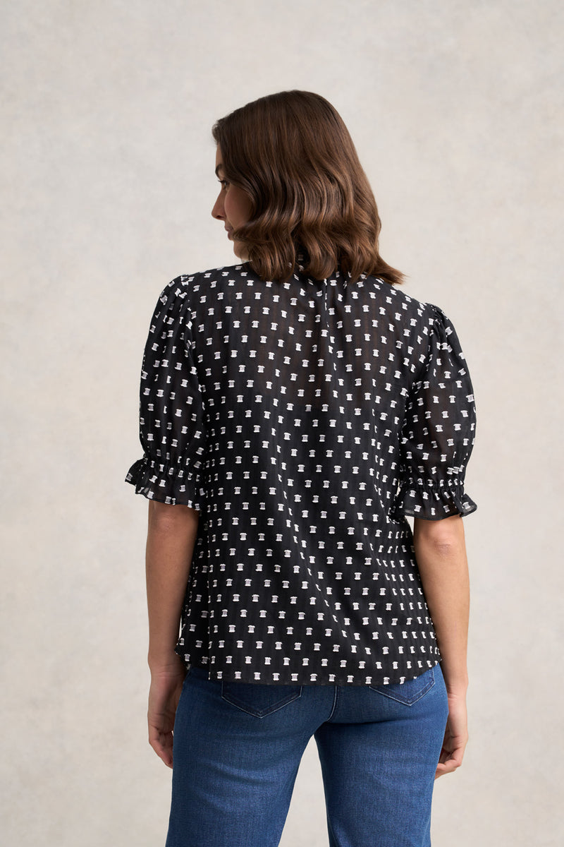 Jacquard Cotton Blouse – Black & White Multi