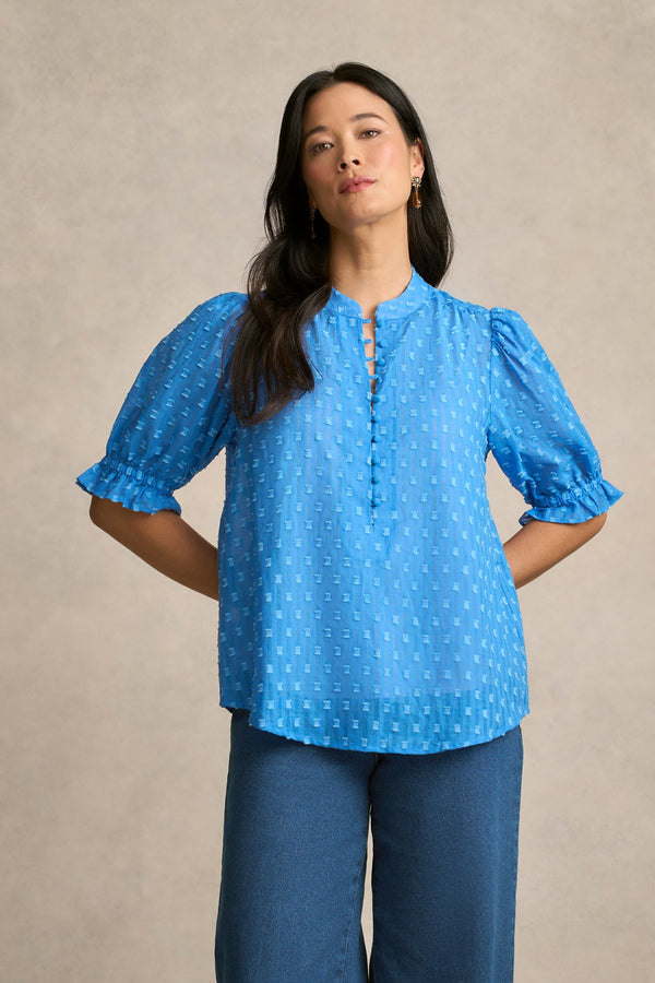 Clipped Jacquard Blouse - Cerulean Jacquard
