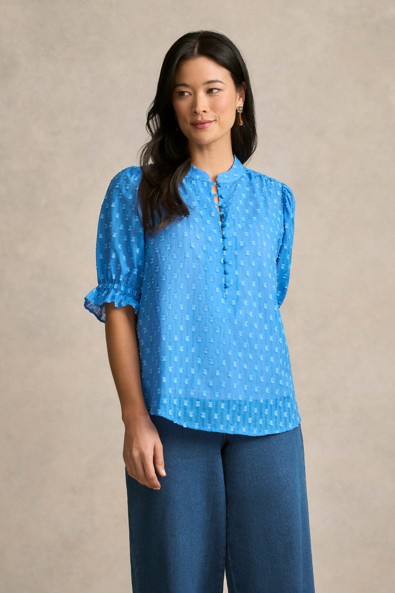 Clipped Jacquard Blouse - Cerulean Jacquard