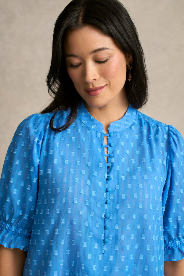 Clipped Jacquard Blouse - Cerulean Jacquard