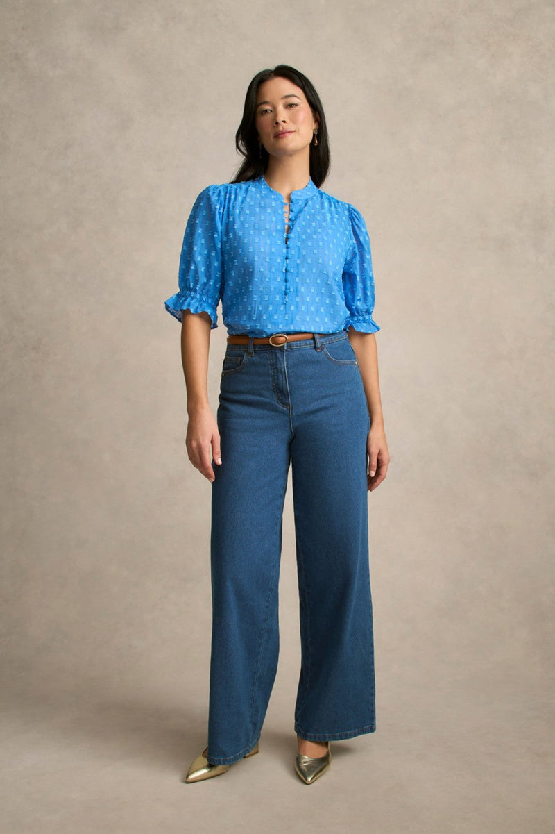 Clipped Jacquard Blouse - Cerulean Jacquard