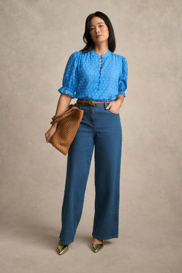 Clipped Jacquard Blouse - Cerulean Jacquard
