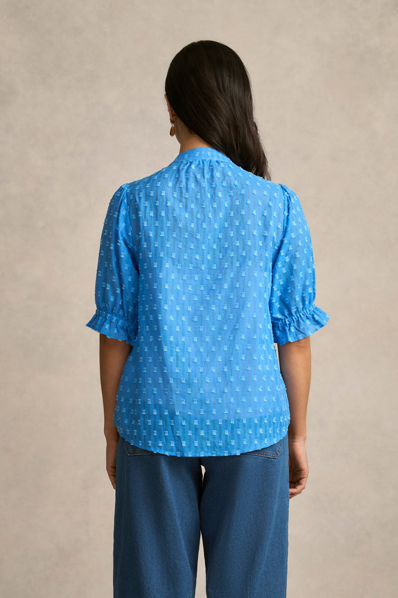 Clipped Jacquard Blouse - Cerulean Jacquard