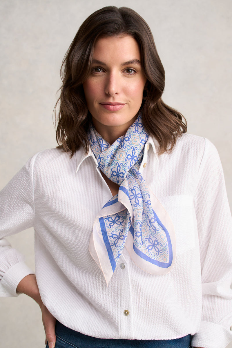 Tile Print Square Scarf – Blue