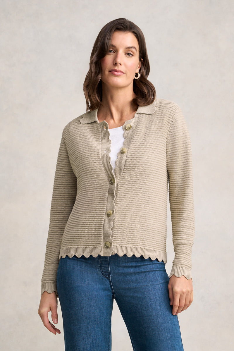 Scallop Detail Cardigan – Stone