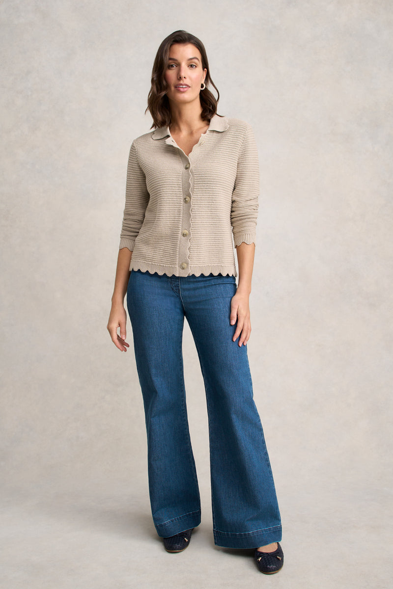 Scallop Detail Cardigan – Stone