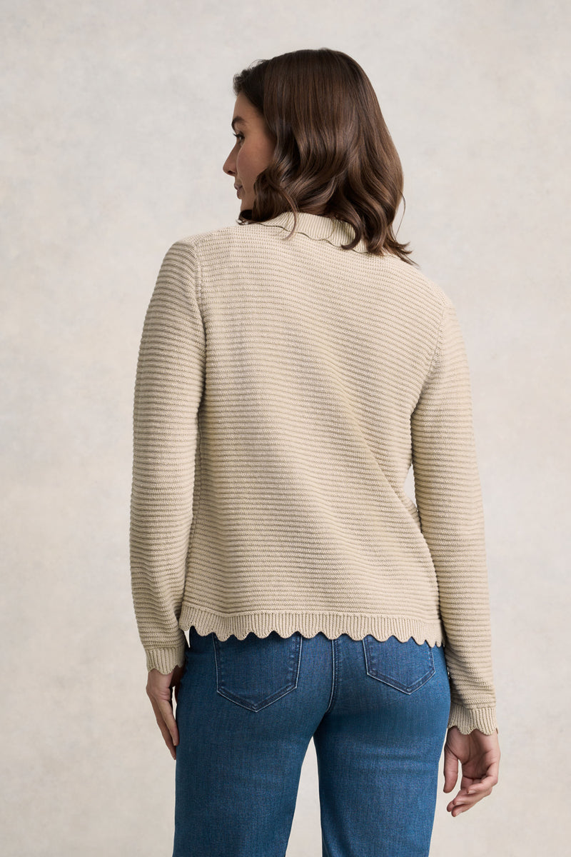 Scallop Detail Cardigan – Stone