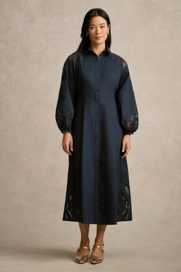 Placement Broderie Shirt Dress - Ink