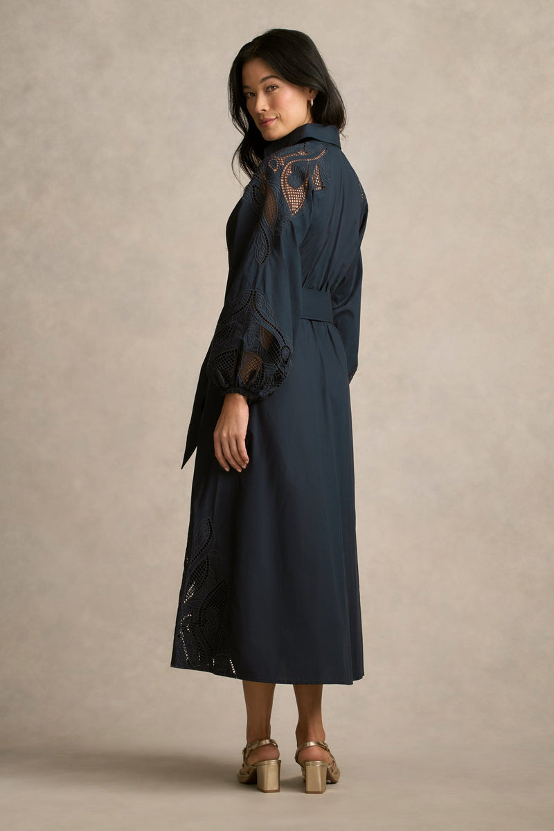 Placement Broderie Shirt Dress - Ink