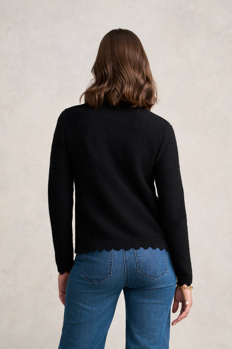 Scallop Detail Cardigan – Black