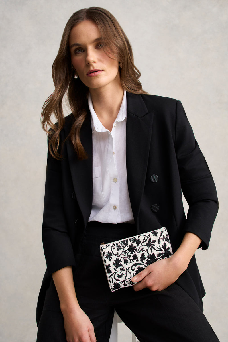 Monochrome Beaded Mini Clutch - Black