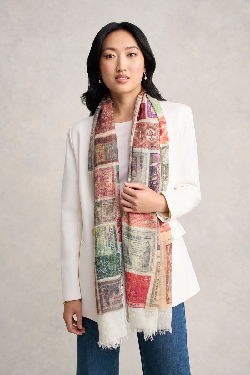Vintage Stamp Scarf – Multicolour
