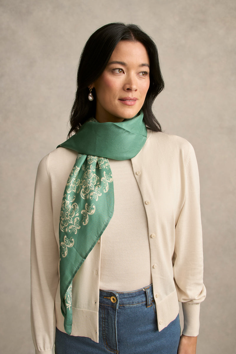 Printed Embroidery Scarf - Teal