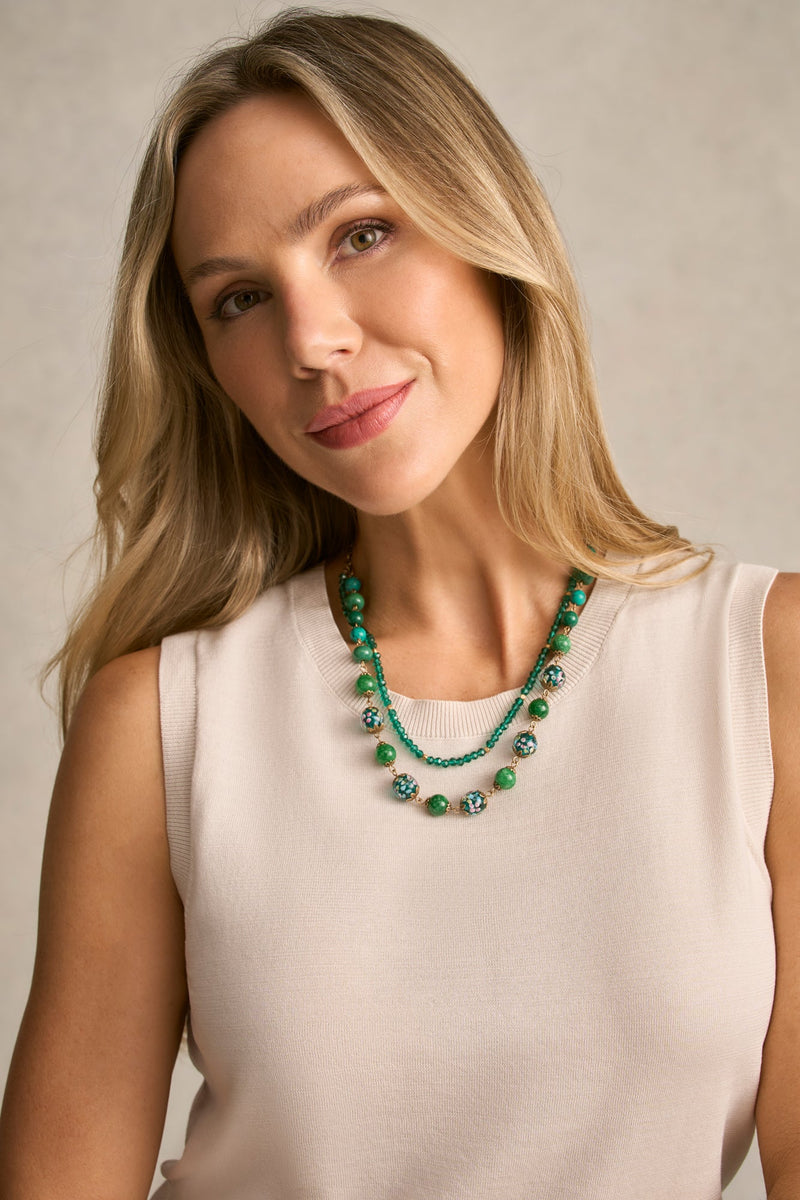 Glass Multi Beaded Necklace - Green