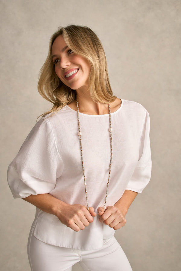 Long Square Beads Pearl Necklace - Multicolour