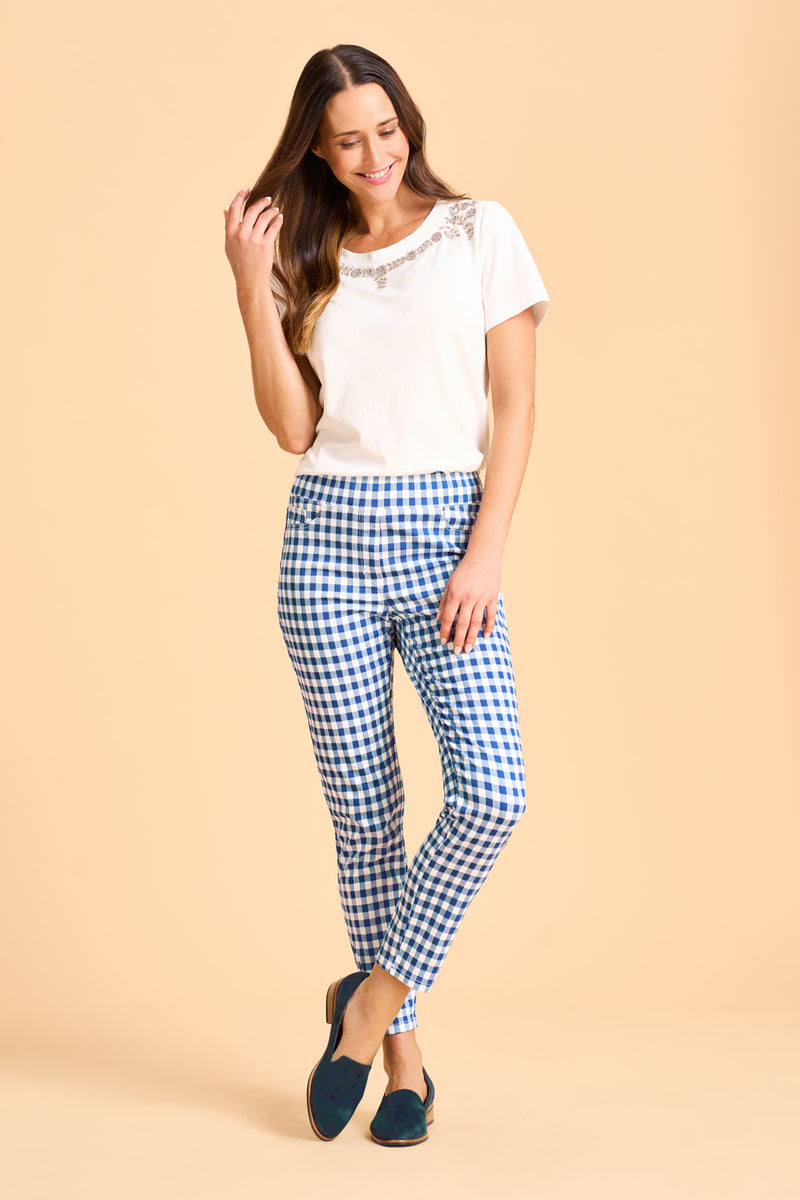 Bengajean Ankle Length Skinny Leg - Azure Gingham