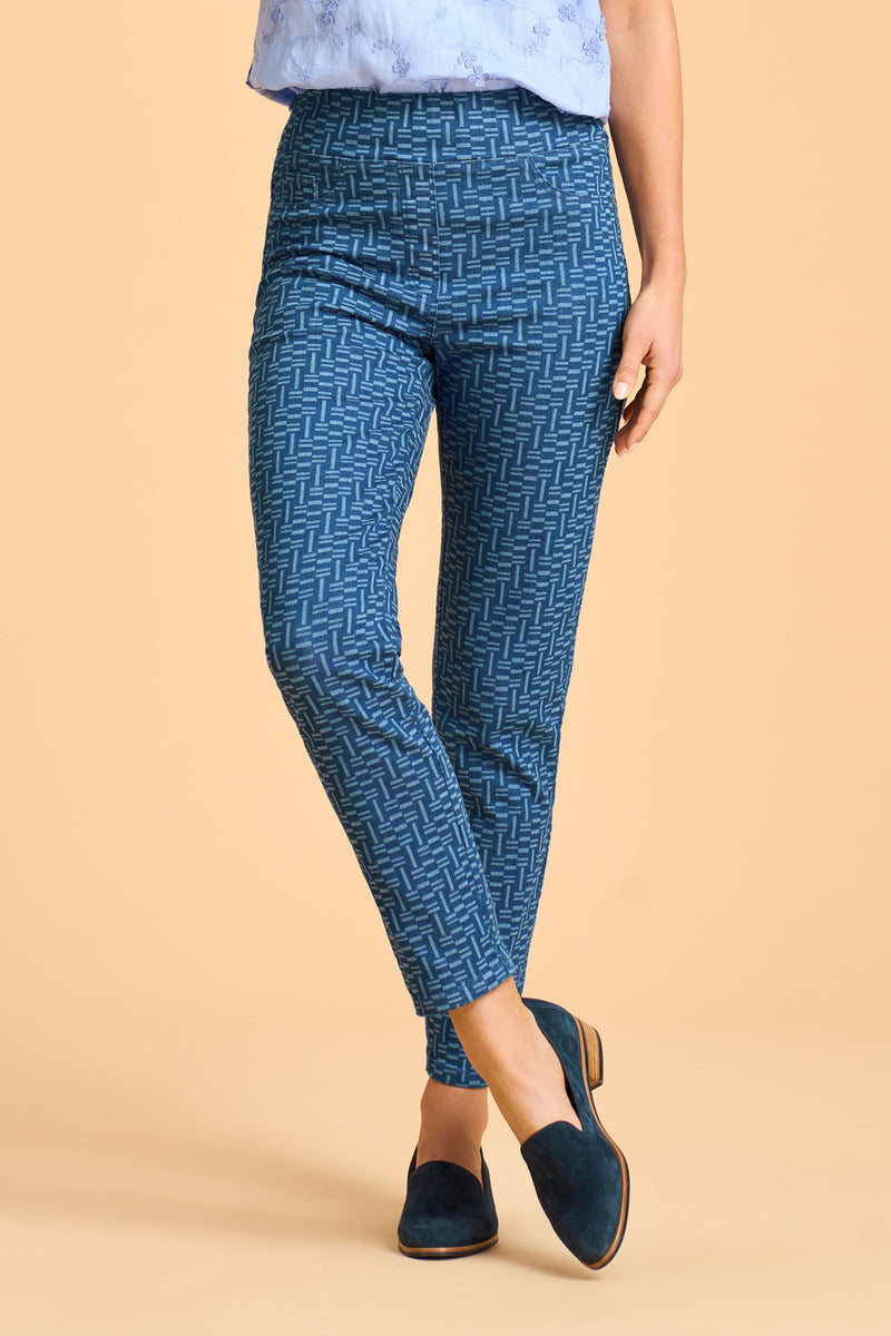 Bengajean Ankle Length Slim Leg - Geo Print Denim
