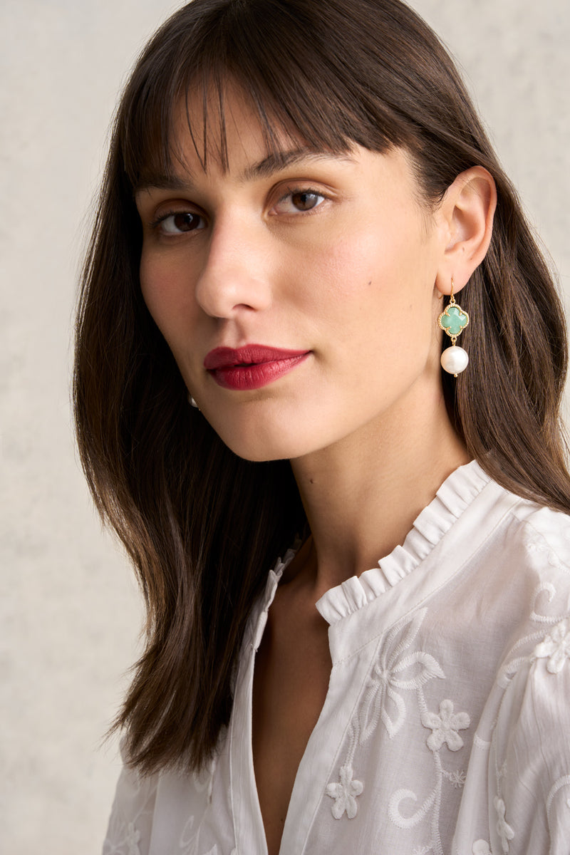 Clover Pearl Earrings - Amazonite