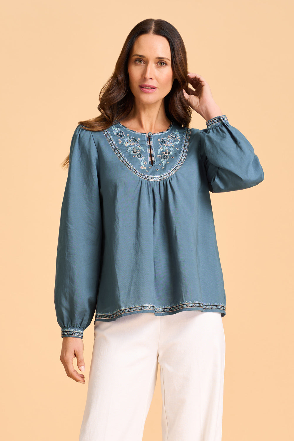 Embroidered Swing Blouse – Blue Illusion