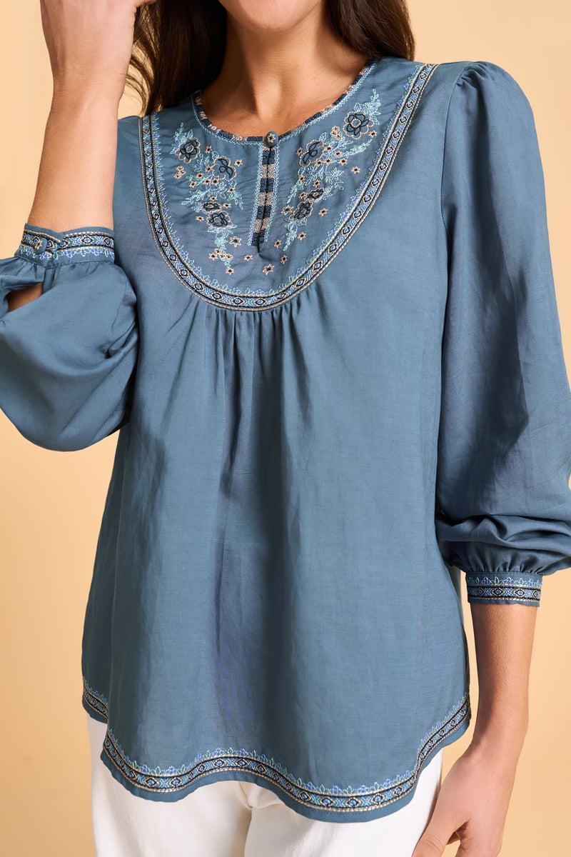 Embroidered Swing Blouse - Twilight
