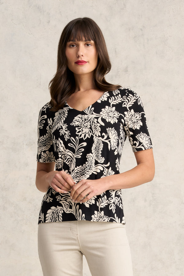 Viscose blend Half Sleeve Cotton V-Neck Tee in Coco Floral Print