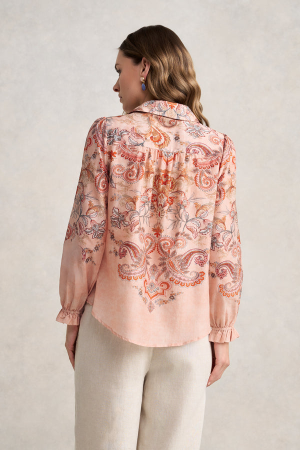 Cotton Silk Printed Shirt – Peach Paisley Print