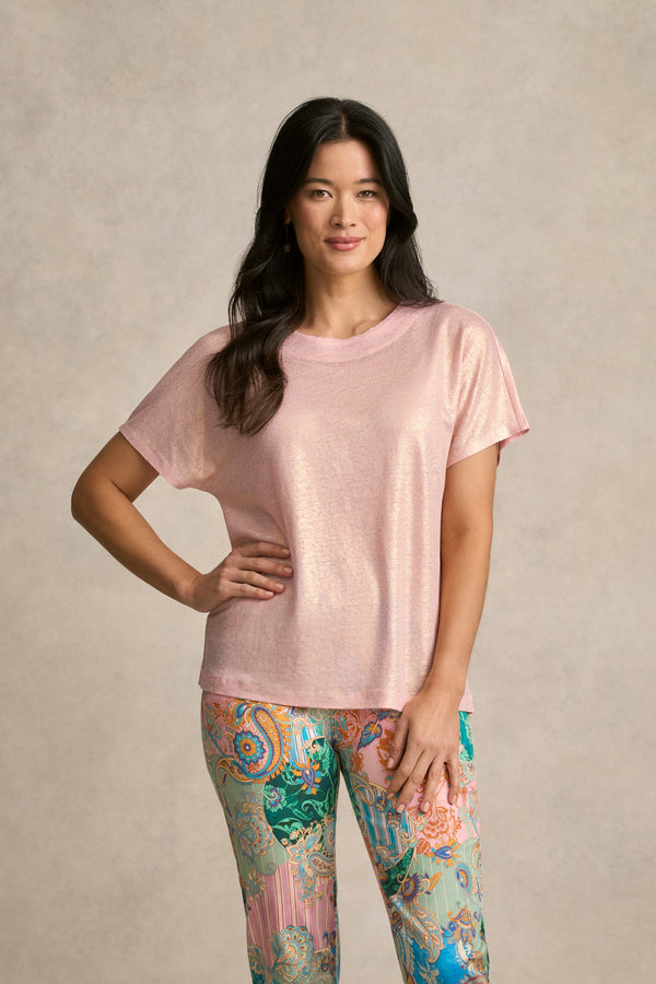 Shimmer French Linen Tee - Peony