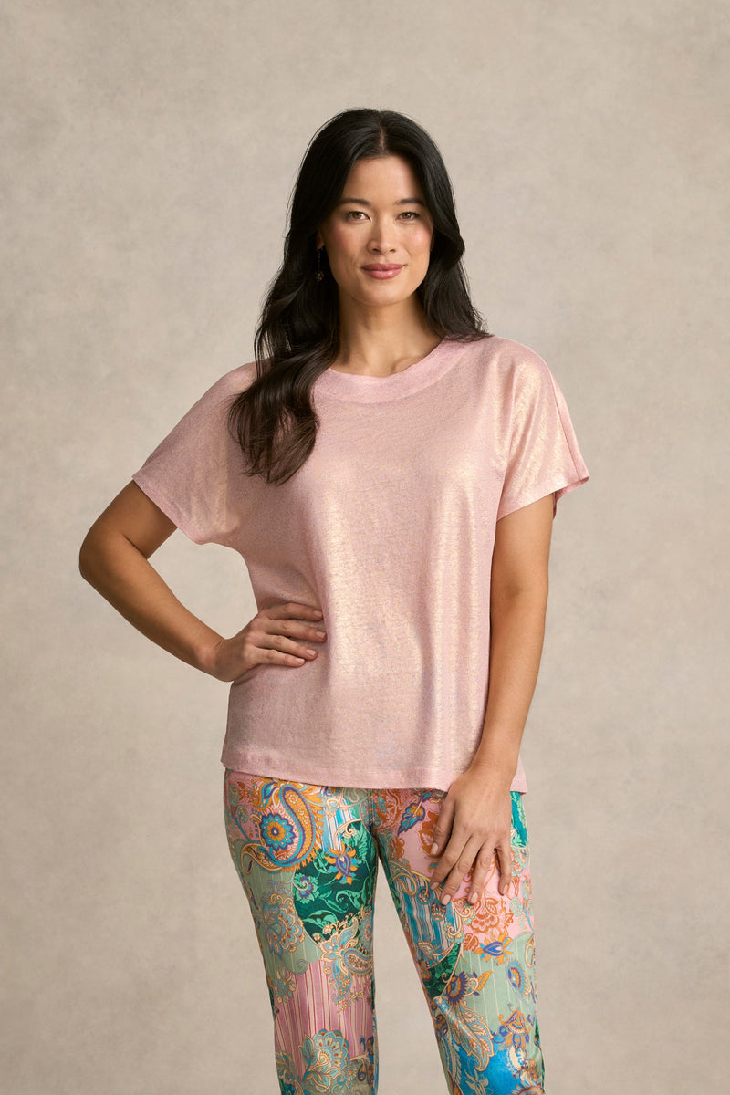 Shimmer French Linen Tee - Peony