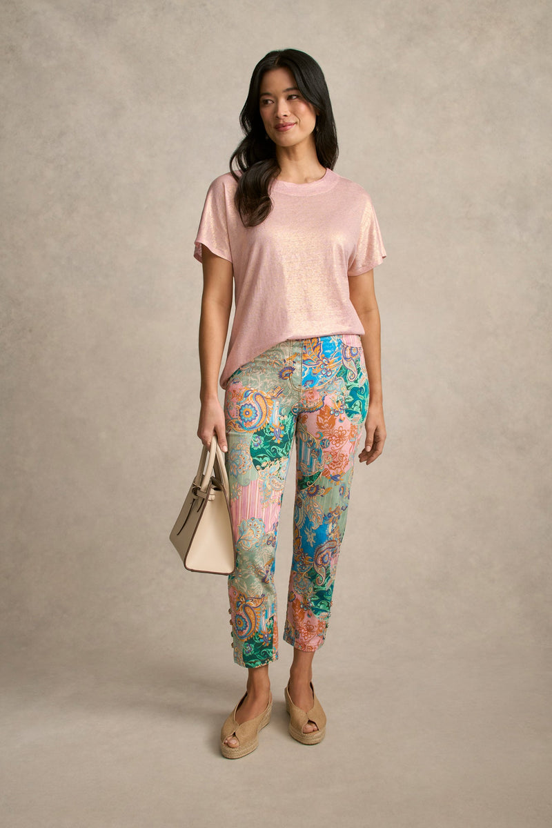 Shimmer French Linen Tee - Peony