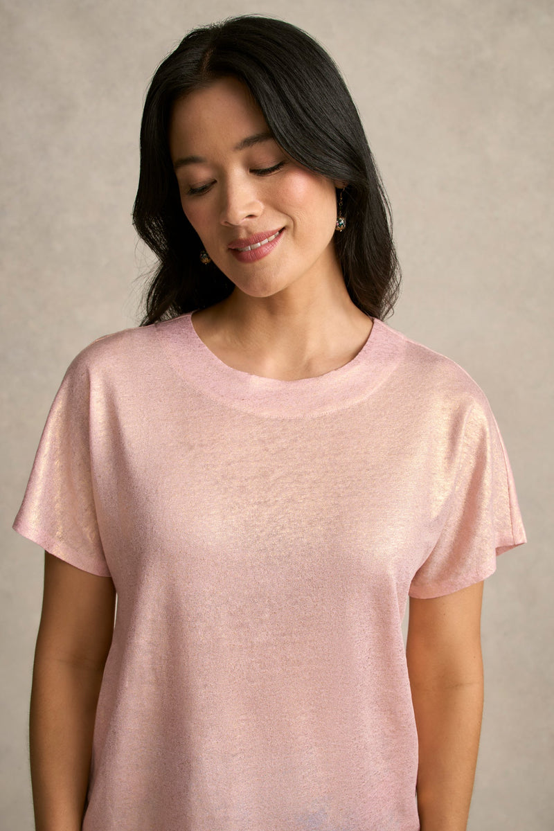 Shimmer French Linen Tee - Peony