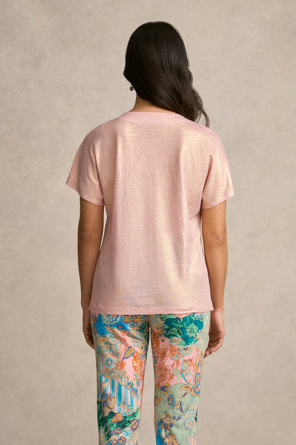 Shimmer French Linen Tee - Peony