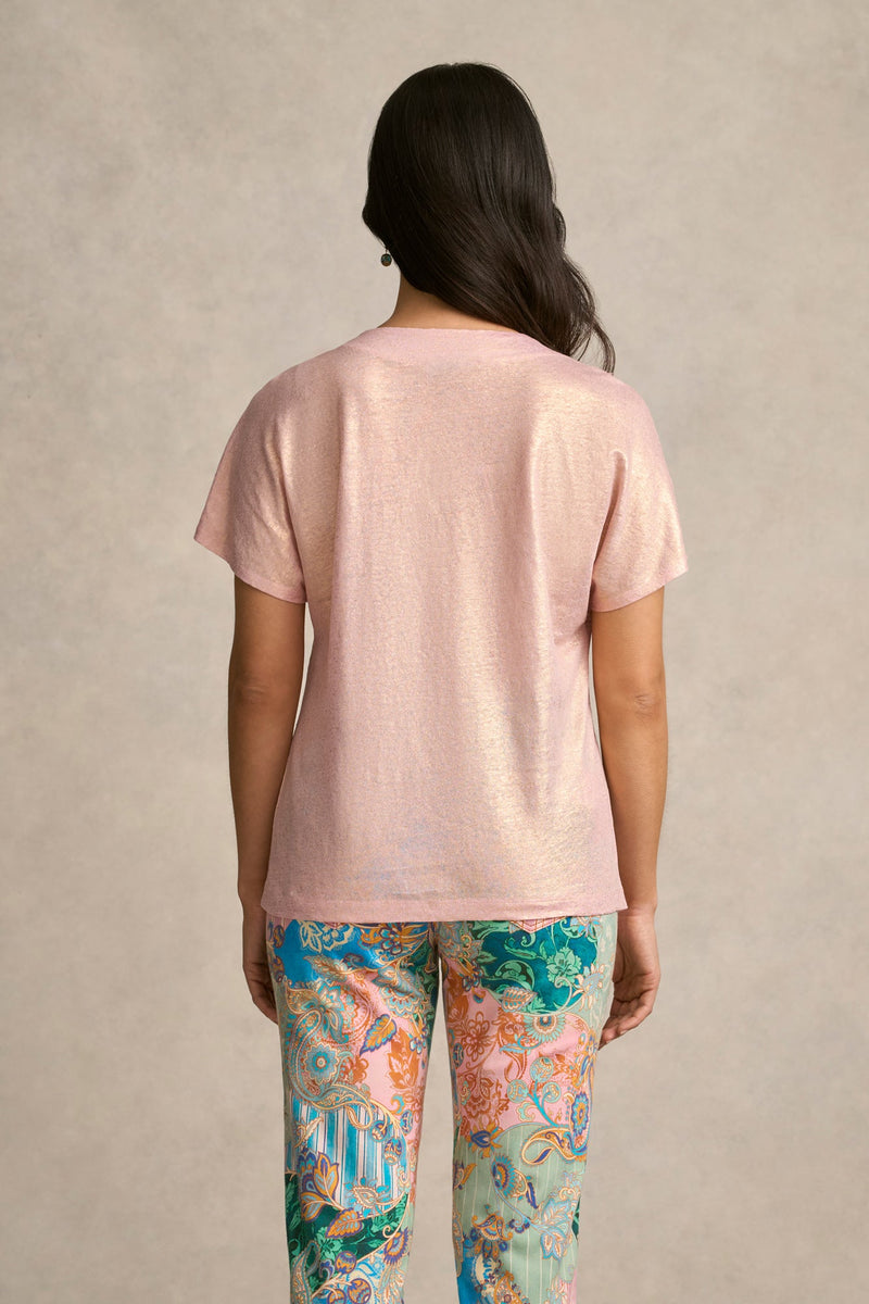 Shimmer French Linen Tee - Peony