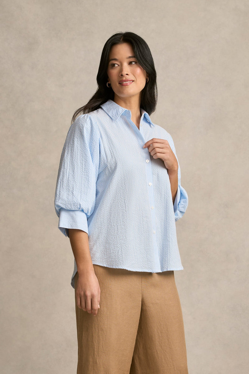Seersucker Shirt - Blue Stripe