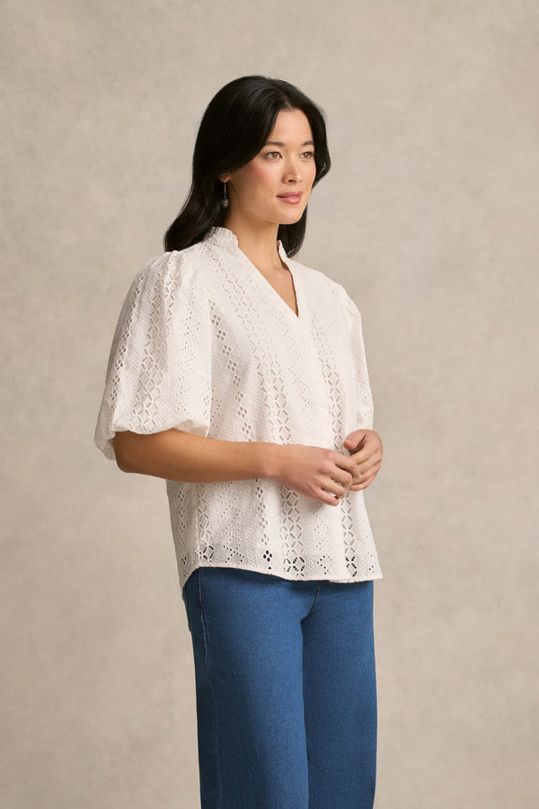 Broderie Puff Sleeve Shirt - Cream
