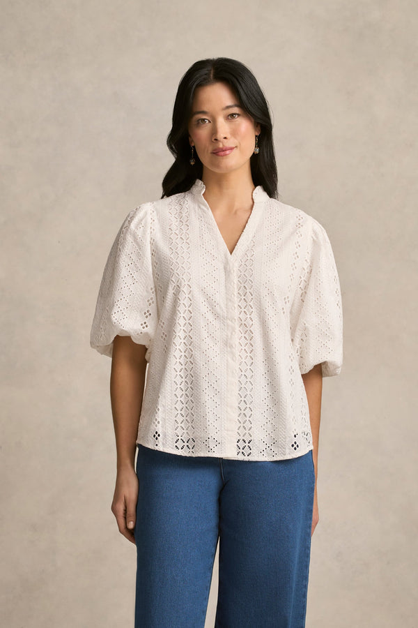 Broderie Puff Sleeve Shirt - Cream
