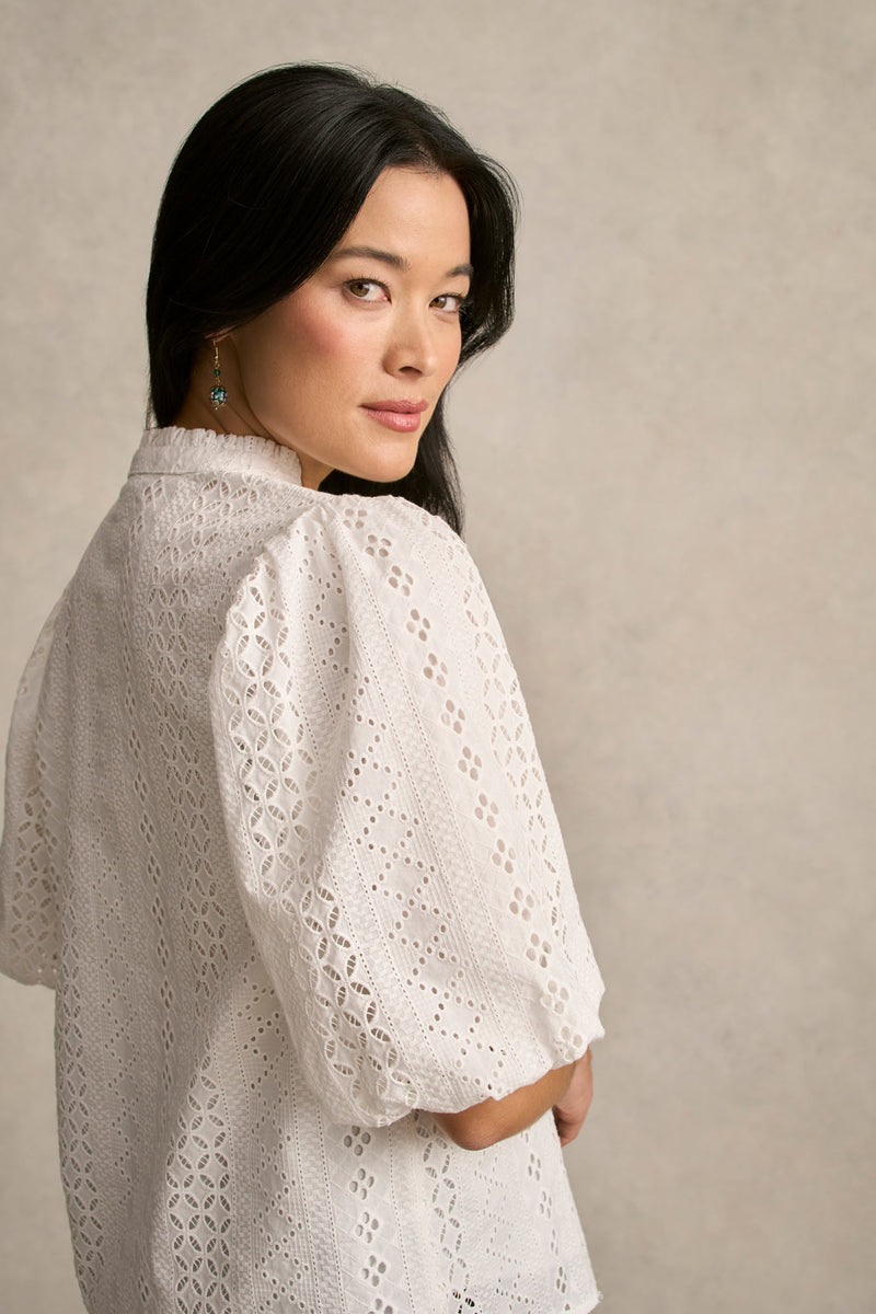 Broderie Puff Sleeve Shirt - Cream