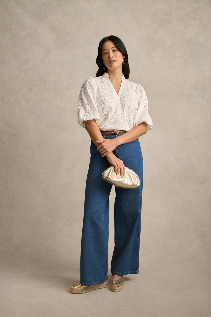 Broderie Puff Sleeve Shirt - Cream