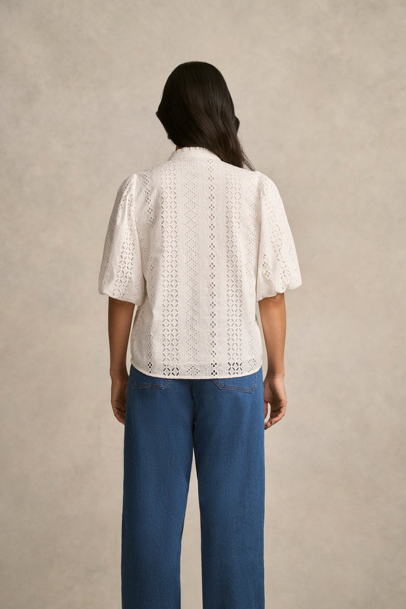 Broderie Puff Sleeve Shirt - Cream