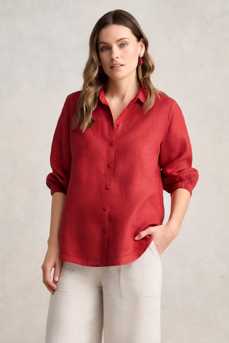 ¾ Sleeve French Linen Shirt – Rosewood Cross Dye