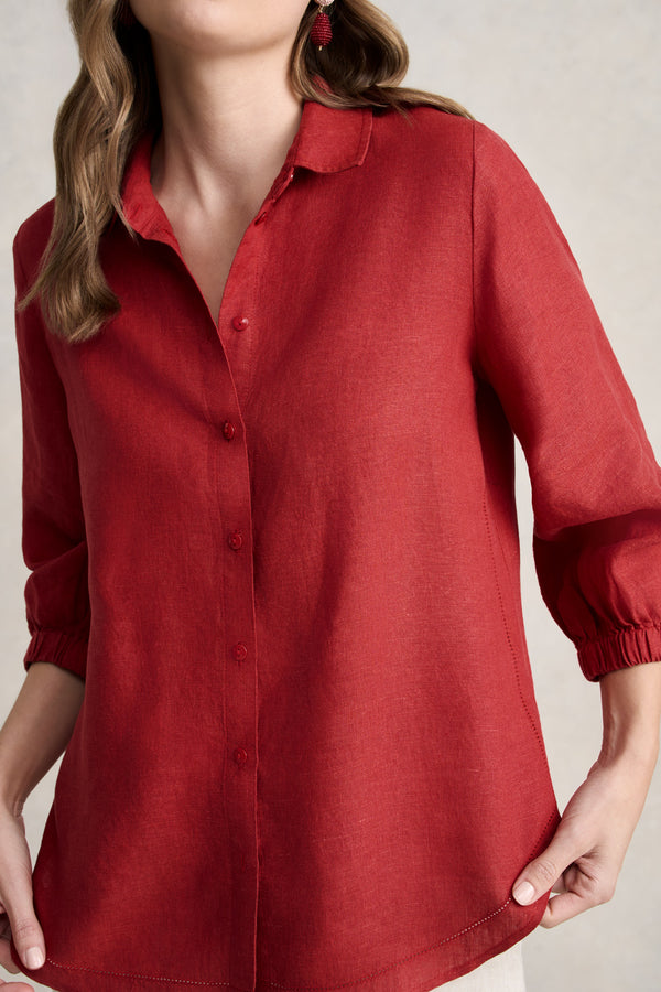 ¾ Sleeve French Linen Shirt – Rosewood Cross Dye