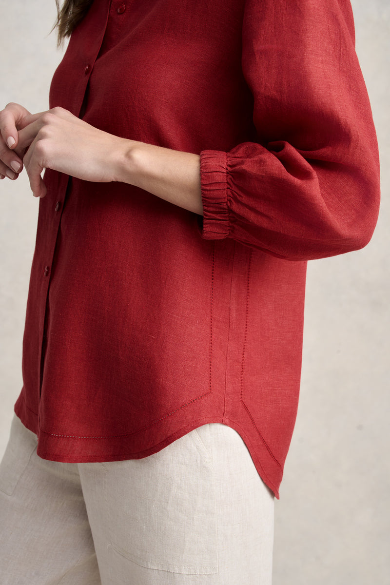 ¾ Sleeve French Linen Shirt – Rosewood Cross Dye